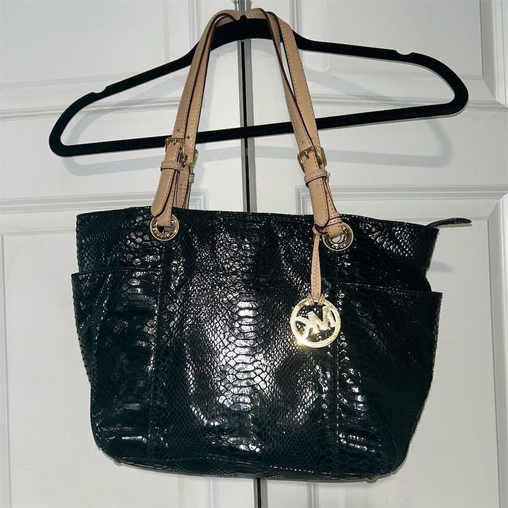 Michael Kors Black Python Embossed Leather Should… - image 1